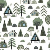 pattern with houses, trees, Christmas trees and bushes. design for fabric, paper, etc vector