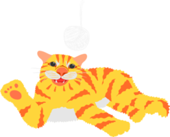 the lovely yellow and orange striped cat lie on one stomach and raise one legs on right side. png