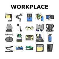 Workplace Accessories And Tools Icons Set Vector