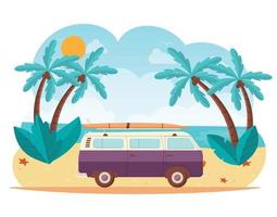 Summer vacation on the bus vector illustration