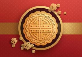 Mid autumn festival greeting card with moon cake on red background