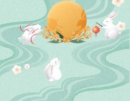 Cute mid autumn festival illustration with rabbits vector
