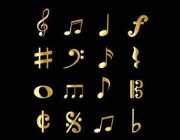 iconos dorados de notas musicales vector