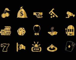 Golden casino icons, poker game symbols vector