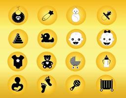 Set of baby icons isolate on gold background vector