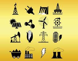 Power plant flat glyph icons set vector