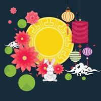 feliz banner del festival del medio otoño con lindos conejos vector