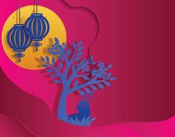 Mid Autumn Festival Pink Moon Banner Background vector