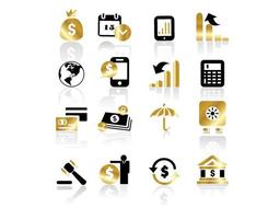 iconos de negocios y finanzas de oro vector