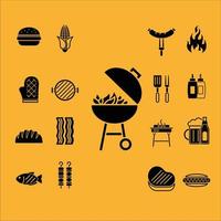 conjunto de iconos de barbacoa aislar sobre fondo amarillo vector