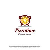 diseño del logotipo de la hora de la pizza en un fondo aislado vector