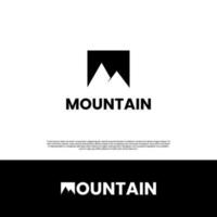 word mountain with mountain icon as letter M. logo silhouette monochrome design vector