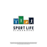 logotipo de la vida deportiva, conjunto de icono del logotipo de culturismo de silueta en diseño cuadrado. logotipo de gimnasio vector