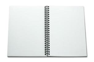 open spiral notebook isolated on white background photo