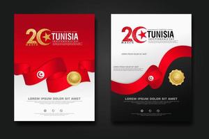 Set poster design Tunisia happy independence Day background template vector