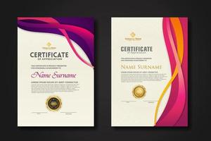 Two set certificate template with dynamic and futuristic wave modern background vector