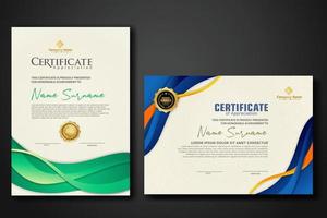 Two set certificate template with dynamic and futuristic wave modern background vector