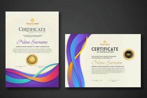 Two set certificate template with dynamic and futuristic wave modern background vector