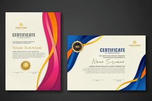 Two set certificate template with dynamic and futuristic wave modern background vector