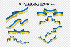 Ukraine ribbon flags set, design element. 3D on a transparent background. vector illustration