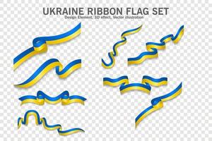 Ukraine ribbon flags set, design element. 3D on a transparent background. vector illustration