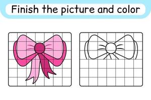 Complete the picture bow. Copy the picture and color. Finish the image. Coloring book. Educational drawing exercise game for children vector