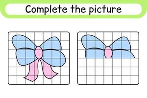 Complete the picture bow. Copy the picture and color. Finish the image. Coloring book. Educational drawing exercise game for children vector