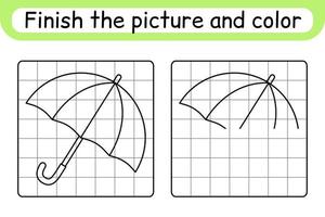 Complete the picture umbrella. Copy the picture and color. Finish the image. Coloring book. Educational drawing exercise game for children vector