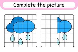 Complete the picture cloud. Copy the picture and color. Finish the image. Coloring book. Educational drawing exercise game for children vector