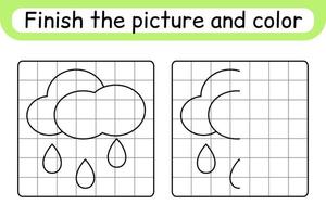 Complete the picture cloud. Copy the picture and color. Finish the image. Coloring book. Educational drawing exercise game for children vector