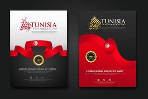 Set poster design Tunisia happy independence Day background template vector