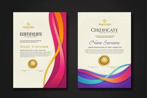 Two set certificate template with dynamic and futuristic wave modern background vector