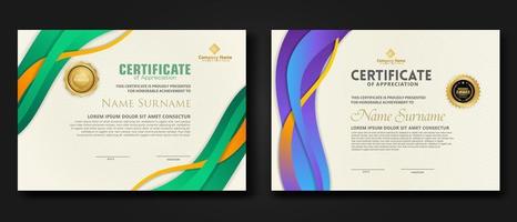 Two set certificate template with dynamic and futuristic wave modern background vector