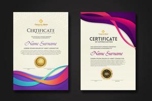 Two set certificate template with dynamic and futuristic wave modern background vector