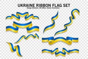 Ukraine ribbon flags set, design element. 3D on a transparent background. vector illustration