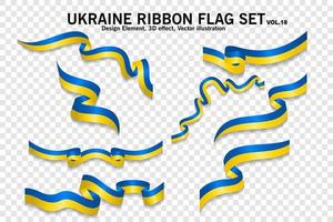 Ukraine ribbon flags set, design element. 3D on a transparent background. vector illustration