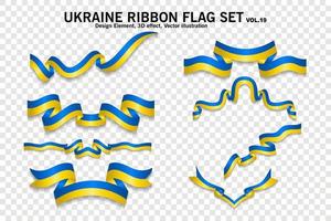 Ukraine ribbon flags set, design element. 3D on a transparent background. vector illustration