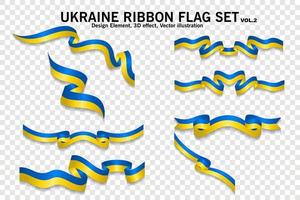 Ukraine ribbon flags set, design element. 3D on a transparent background. vector illustration