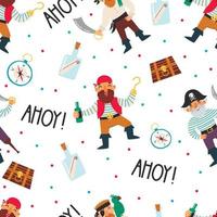 Seamless childish pattern with cute pirates. Vector illustration