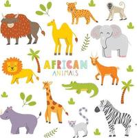 Big set of African animals. Cute characters for kids. Vector childish illustration