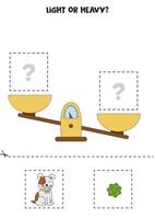 Light, heavy or equal. Cut pictures below and glue to the right box. vector