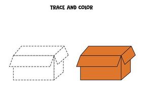 Trace and color cute hand drawn carton box. Worksheet for children. vector