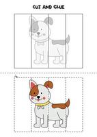 Cut and glue game for kids. Cute brown dog. vector