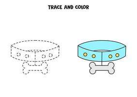 Trace and color cartoon dog collar. Worksheet for children. vector