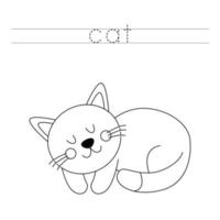 Trace the letters and color cat. Handwriting practice for kids. vector