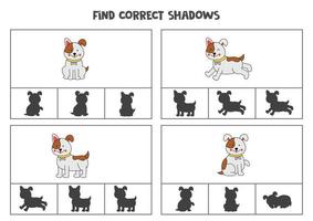 Find correct shadow of cute dogs. Printable clip card games for children. vector