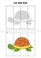 Cut and glue game for kids. Cute turtle. vector