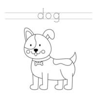 Trace the letters and color dog. Handwriting practice for kids. vector