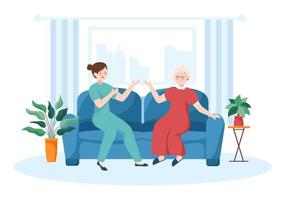 servicios de cuidado de ancianos dibujados a mano ilustración plana de dibujos animados con cuidador, hogar de ancianos, vida asistida y diseño de apoyo vector