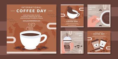 plantilla de publicación de redes sociales del día internacional del café ilustración plana de dibujos animados dibujados a mano vector